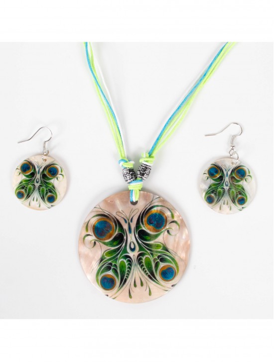 Fashion Butterfly Print Shell Necklace and Earrings Set